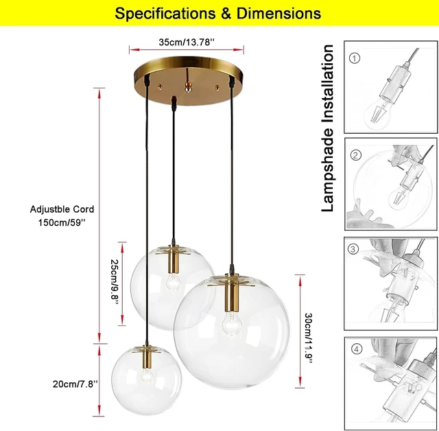 Alt view image 4 of 6 - 3-Light Multi Pendant Light Fixture Modern Pendant Lighting Chandelier Lamp for Living Room Bedroom Farmhouse (Gold)