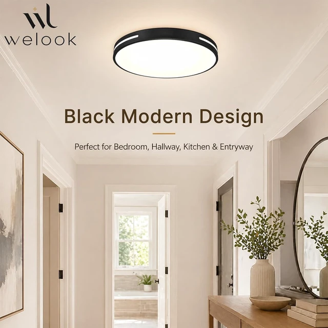 Alt view image 2 of 7 - Black LED Flush Mount Ceiling Light 20 Inch, Dimmable Ceiling Light Fixture 48W with 5CCT, LED Ceiling Light for Kitchen Lighting Fixtures Ceiling, Bedroom & Living Room