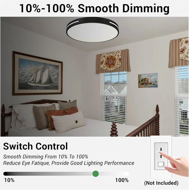 Alt view image 6 of 7 - Black LED Flush Mount Ceiling Light 20 Inch, Dimmable Ceiling Light Fixture 48W with 5CCT, LED Ceiling Light for Kitchen Lighting Fixtures Ceiling, Bedroom & Living Room