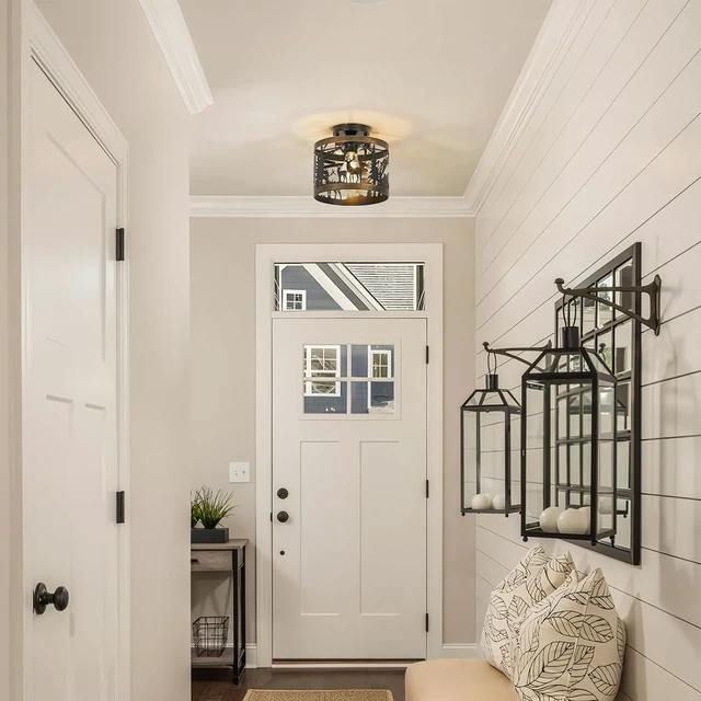 Alt view image 5 of 7 - Rustic Deer & Bear Semi-Flush Mount Ceiling Light, Farmhouse Lodge Cabin Metal Fixture for Living Room, Bedroom, Hallway or Entryway, 9.5" E26 Base (Bulb Not Included)