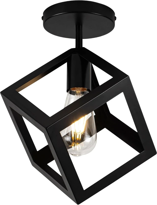 Main image of Modern Black Flush Mount Ceiling Light Fixture, Metal Frame Light Fixture,Farmhouse Light Fixture for Entryway Porch Hallway Stairway Garage Living Room Dining Room Balcony