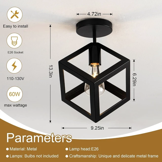 Alt view image 2 of 7 - Modern Black Flush Mount Ceiling Light Fixture, Metal Frame Light Fixture,Farmhouse Light Fixture for Entryway Porch Hallway Stairway Garage Living Room Dining Room Balcony