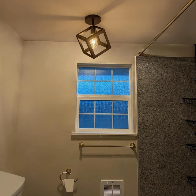 Alt view image 4 of 7 - Modern Black Flush Mount Ceiling Light Fixture, Metal Frame Light Fixture,Farmhouse Light Fixture for Entryway Porch Hallway Stairway Garage Living Room Dining Room Balcony