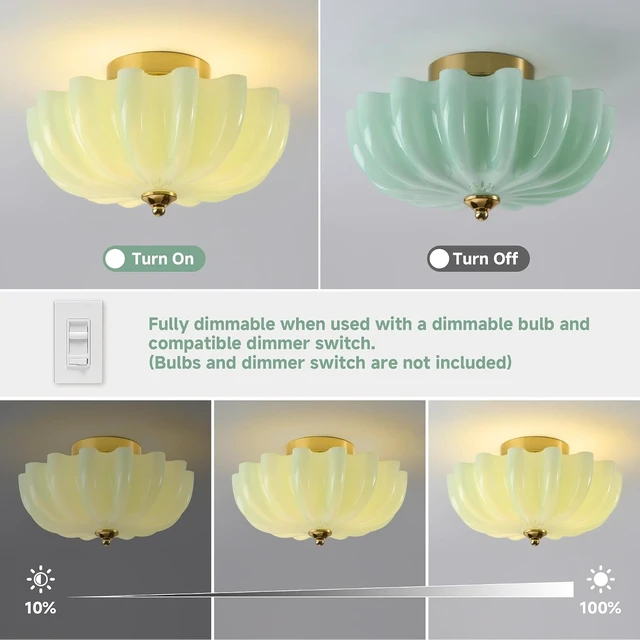 Alt view image 6 of 7 - 12" Milk Glass Semi Flush Mount Ceiling Light -Vintage Green Light Fixture