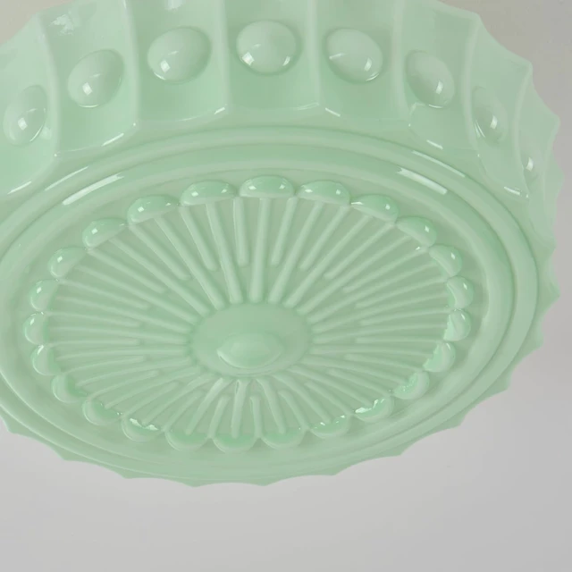 Alt view image 7 of 7 - Vintage Milk Glass Flush Mount Ceiling Light, Schoolhouse Ceiling Light Fixture, Mint Green Glass Shade with Brass / Gold Base, Retro Glass Ceiling Lamp for Kitchen Hallway Bedroom Bathroom, E26 Base