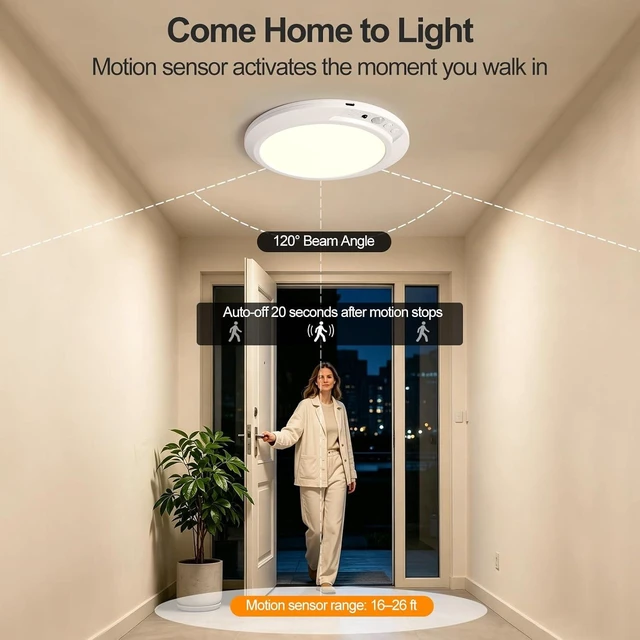 Alt view image 4 of 7 - Rechargeable Ceiling Light Motion Sensor Closet Light Battery Operated