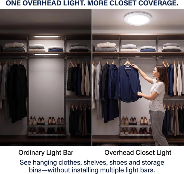 Alt view image 2 of 7 - 8000mAh Rechargeable Ceiling Light with Remote, Motion Sensor or Constant-On, 7.55-Inch Magnetic Battery Operated Lamp, Dimmable 3 Color Temperatures, for Closet and Shower, 4 Pack