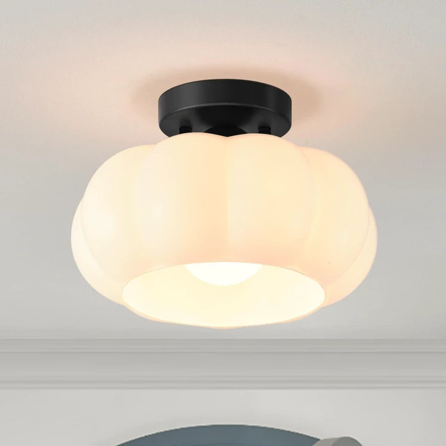 Main image of Mid-Century Modern Black Semi Flush Mount Ceiling Light 10 Inch
