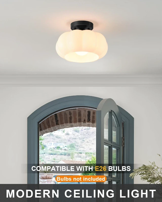 Alt view image 2 of 7 - Mid-Century Modern Black Semi Flush Mount Ceiling Light 10 Inch