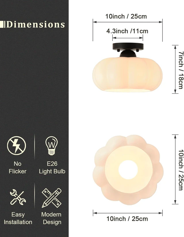 Alt view image 4 of 7 - Mid-Century Modern Black Semi Flush Mount Ceiling Light 10 Inch