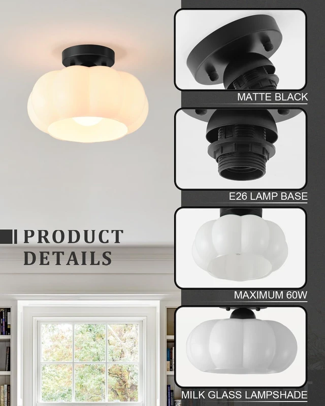 Alt view image 3 of 7 - Mid-Century Modern Black Semi Flush Mount Ceiling Light 10 Inch
