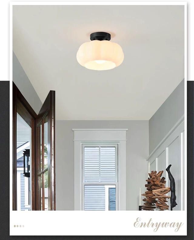 Alt view image 7 of 7 - Mid-Century Modern Black Semi Flush Mount Ceiling Light 10 Inch