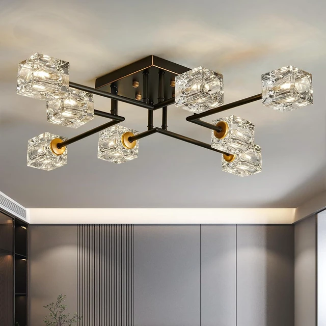 Main image of Modern 8-Light Semi Flush Mount Ceiling Light Fixture Black and Gold Chandelier Farmhouse Ceiling Lamp for Dining Room Bedroom Bathroom Entryway Hallway Stairway