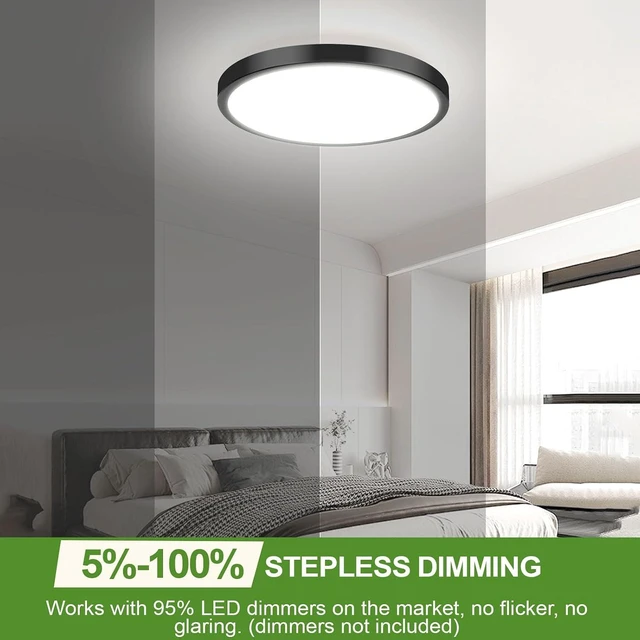 Alt view image 3 of 7 - 2-Pack 36W Dimmable LED Ceiling Lights Black, 13 inch Flush Mount Light Fixtures 3600LM 2700K/3000K/4000K/5000K/6500K Color Changing Ceiling Lights, Modern Lighting for Kitchen Living Room Bedroom