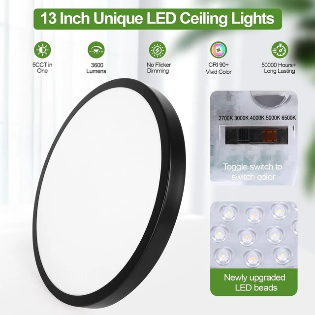 Alt view image 4 of 7 - 2-Pack 36W Dimmable LED Ceiling Lights Black, 13 inch Flush Mount Light Fixtures 3600LM 2700K/3000K/4000K/5000K/6500K Color Changing Ceiling Lights, Modern Lighting for Kitchen Living Room Bedroom