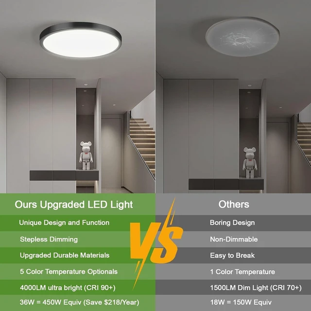 Alt view image 5 of 7 - 2-Pack 36W Dimmable LED Ceiling Lights Black, 13 inch Flush Mount Light Fixtures 3600LM 2700K/3000K/4000K/5000K/6500K Color Changing Ceiling Lights, Modern Lighting for Kitchen Living Room Bedroom