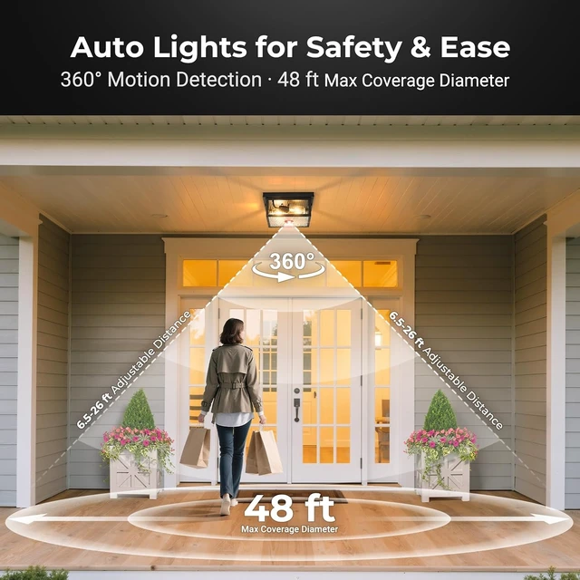 Alt view image 3 of 7 - VIANIS Black Motion Sensor Outdoor Ceiling Light with Remote Control