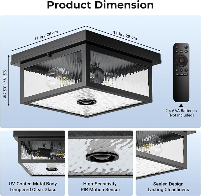 Alt view image 7 of 7 - VIANIS Black Motion Sensor Outdoor Ceiling Light with Remote Control