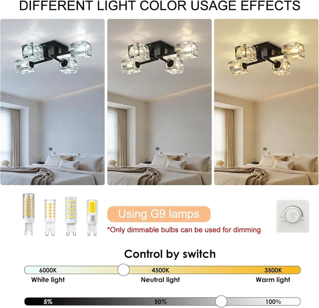 Alt view image 3 of 7 - 4-Light Crystal Semi Flush Ceiling Light Matte Black G9
