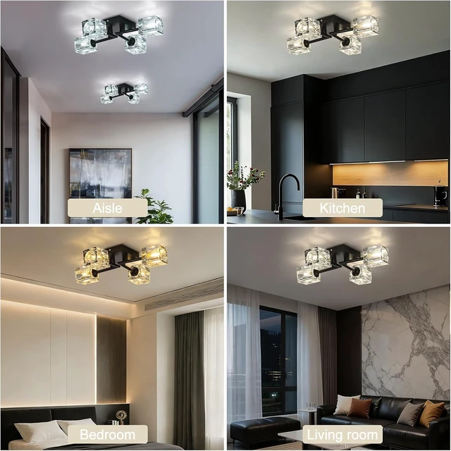 Alt view image 6 of 7 - 4-Light Crystal Semi Flush Ceiling Light Matte Black G9