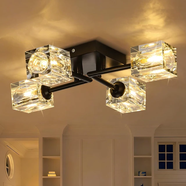 Alt view image 7 of 7 - 4-Light Crystal Semi Flush Ceiling Light Matte Black G9