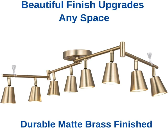Alt view image 3 of 6 - 8 Light LED Track Lighting Kit, Matte Brass Adjustable with Moden Flush Mount Ceiling Spotlight,GU10 Socket Bulbs,Flexible Foldable Arms for Kitchen,Dining,Living Room, Bedroom