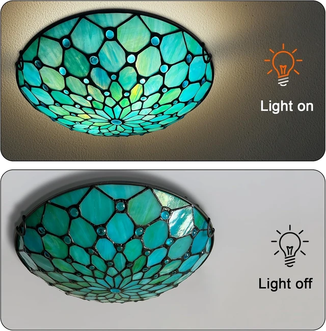 Alt view image 6 of 7 - ARTZONE Tiffany Ceiling Lights, Stained Glass Ceiling Light 2-Lights 12 Inch Tiffany Flush Mount Ceiling Light for Bedroom Dining Living Room Entryway Foyer(Blue)