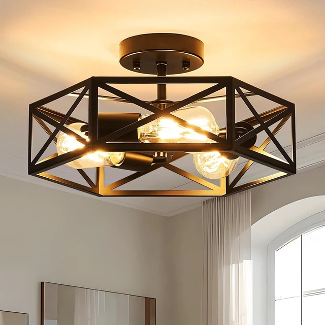 Main image of Modern Farmhouse Black Semi Flush Mount Ceiling Light 14.6 Inch