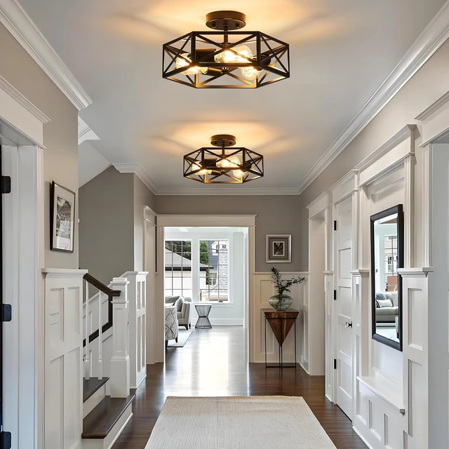 Alt view image 3 of 7 - Modern Farmhouse Black Semi Flush Mount Ceiling Light 14.6 Inch
