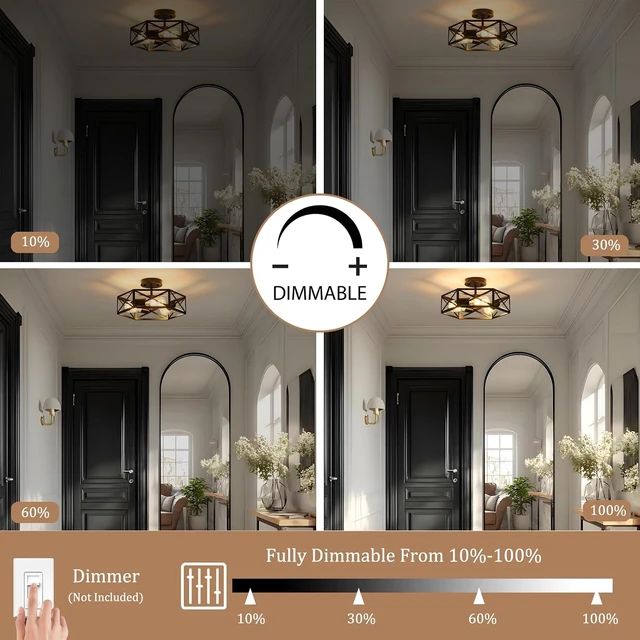 Alt view image 6 of 7 - Modern Farmhouse Black Semi Flush Mount Ceiling Light 14.6 Inch