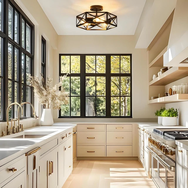 Alt view image 7 of 7 - Modern Farmhouse Black Semi Flush Mount Ceiling Light 14.6 Inch