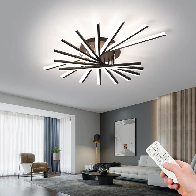 Main image of JAYMP 9 Lights Linear Modern Ceiling Lamp 45.3 inch Dimmable Led Semi Flush Mount Black Spiral Ceiling Light Fixture for Bedroom Dining Room Kitchen Island Living Room