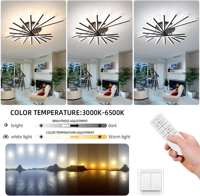 Alt view image 3 of 7 - JAYMP 9 Lights Linear Modern Ceiling Lamp 45.3 inch Dimmable Led Semi Flush Mount Black Spiral Ceiling Light Fixture for Bedroom Dining Room Kitchen Island Living Room
