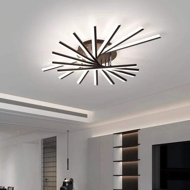 Alt view image 5 of 7 - JAYMP 9 Lights Linear Modern Ceiling Lamp 45.3 inch Dimmable Led Semi Flush Mount Black Spiral Ceiling Light Fixture for Bedroom Dining Room Kitchen Island Living Room