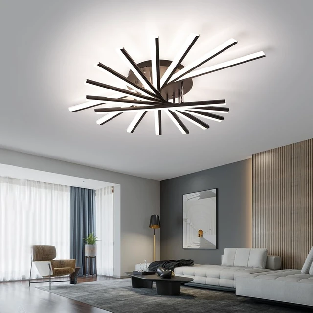Alt view image 7 of 7 - JAYMP 9 Lights Linear Modern Ceiling Lamp 45.3 inch Dimmable Led Semi Flush Mount Black Spiral Ceiling Light Fixture for Bedroom Dining Room Kitchen Island Living Room