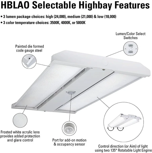Alt view image 3 of 6 - Metalux HBLAOS 2ft Linear High Bay LED Adjustable Optics