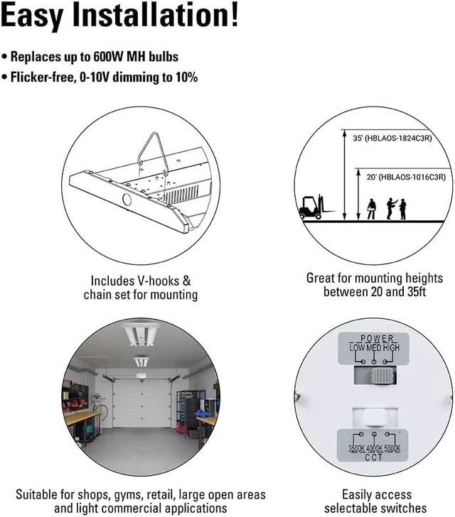 Alt view image 4 of 6 - Metalux HBLAOS 2ft Linear High Bay LED Adjustable Optics