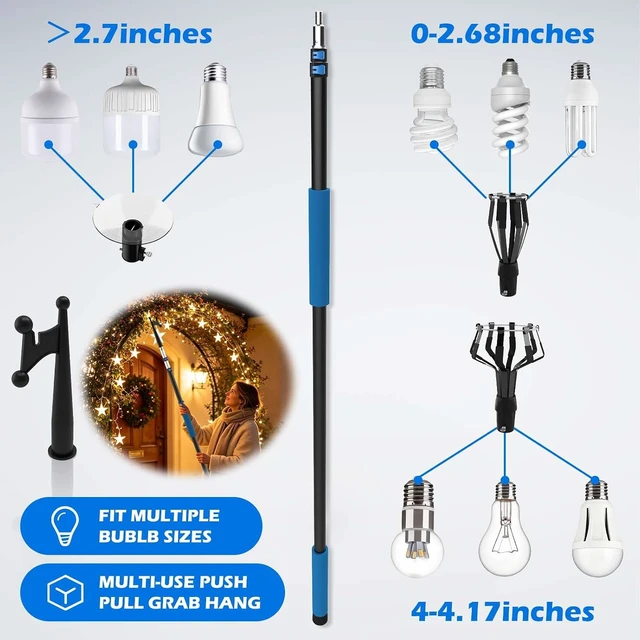 Alt view image 3 of 7 - 20FT Reach Light Bulb Changer for High Ceilings, Light Bulb Changer Pole 5-15FT Tool, Bulb Remover & Utility Hook, Home Bulb Replacement, Universal Thread Fits Most Cleaning Attachments