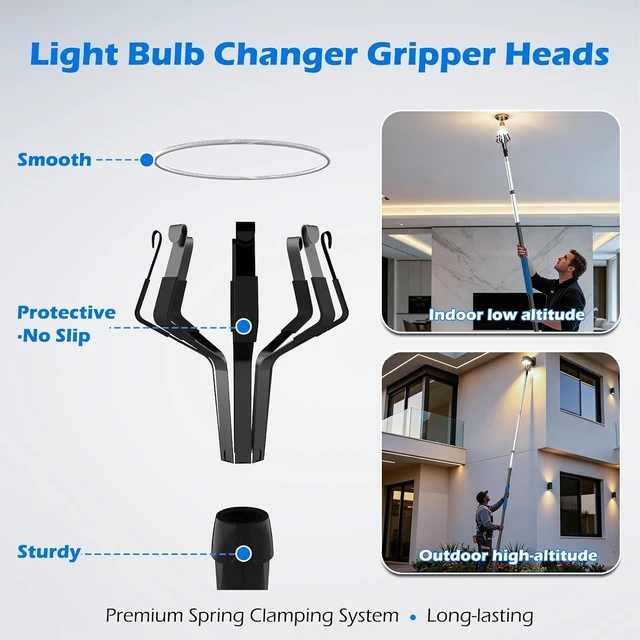 Alt view image 4 of 7 - 20FT Reach Light Bulb Changer for High Ceilings, Light Bulb Changer Pole 5-15FT Tool, Bulb Remover & Utility Hook, Home Bulb Replacement, Universal Thread Fits Most Cleaning Attachments