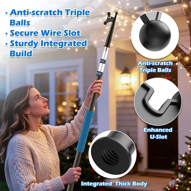 Alt view image 6 of 7 - 20FT Reach Light Bulb Changer for High Ceilings, Light Bulb Changer Pole 5-15FT Tool, Bulb Remover & Utility Hook, Home Bulb Replacement, Universal Thread Fits Most Cleaning Attachments