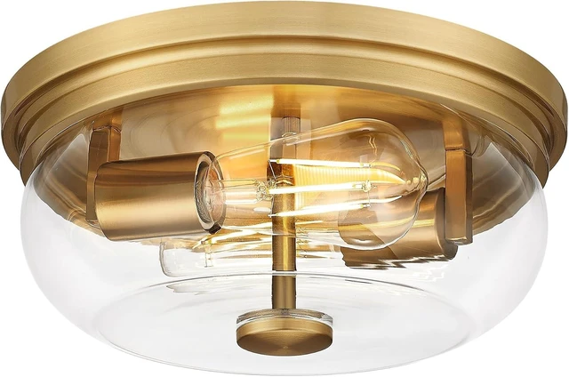 Main image of Flush Mount Ceiling Light Fixture, HWH 2-Light Ceiling Light Fixture with Clear Glass, 12 Inch Light Fixtures Ceiling Mount for Kitchen, Bedroom, Bathroom, 5HJX109F BG
