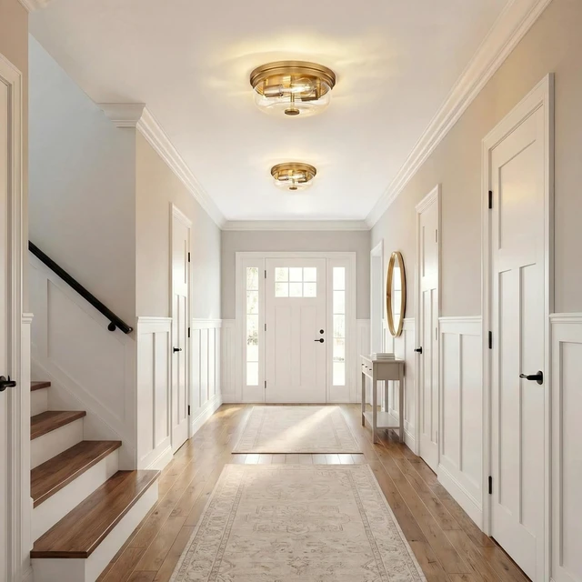 Alt view image 5 of 7 - Flush Mount Ceiling Light Fixture, HWH 2-Light Ceiling Light Fixture with Clear Glass, 12 Inch Light Fixtures Ceiling Mount for Kitchen, Bedroom, Bathroom, 5HJX109F BG