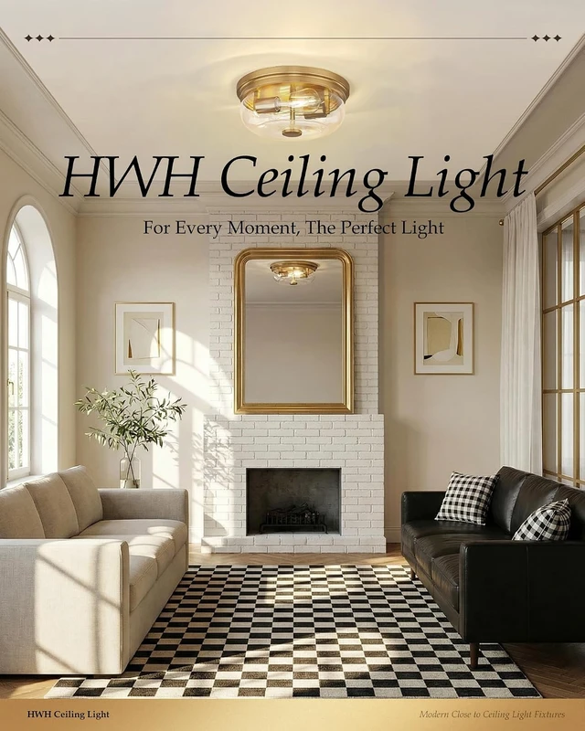 Alt view image 7 of 7 - Flush Mount Ceiling Light Fixture, HWH 2-Light Ceiling Light Fixture with Clear Glass, 12 Inch Light Fixtures Ceiling Mount for Kitchen, Bedroom, Bathroom, 5HJX109F BG