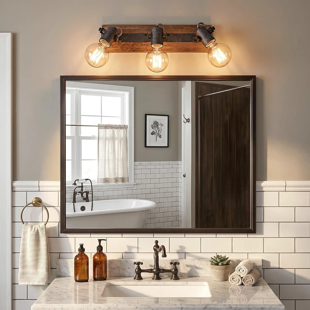 Alt view image 6 of 7 - Farmhouse Wood Ceiling Light, 3-Light Adjustable Directional Spotlight Fixture, Rustic Flush Mount Lighting for Kitchen, Bedroom, Hallway, Entryway