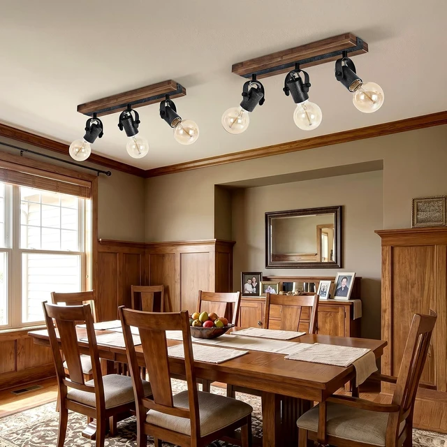 Alt view image 5 of 7 - Farmhouse Wood Ceiling Light, 3-Light Adjustable Directional Spotlight Fixture, Rustic Flush Mount Lighting for Kitchen, Bedroom, Hallway, Entryway
