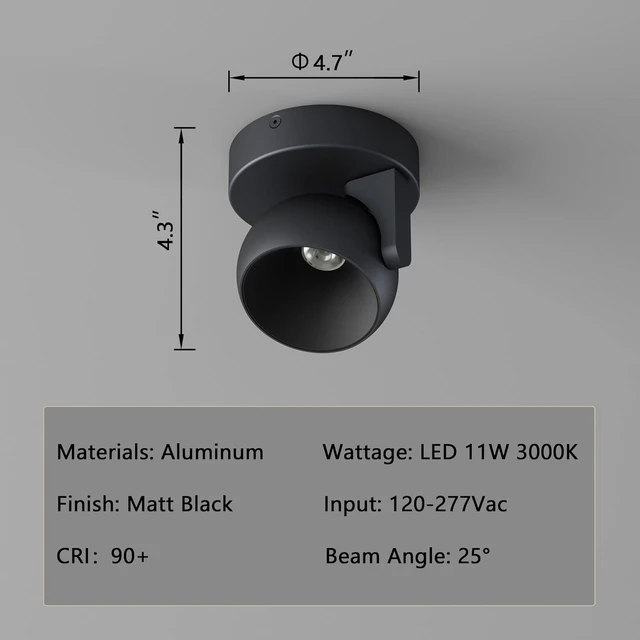 Alt view image 5 of 7 - LED Ceiling Light Dimmable Flush Mount Adjustable Ceiling Light Fixture, Directional Spotlight for Pictures Living Room Bedroom Foyer - 3000K 11W 25° Flicker Free (Black)
