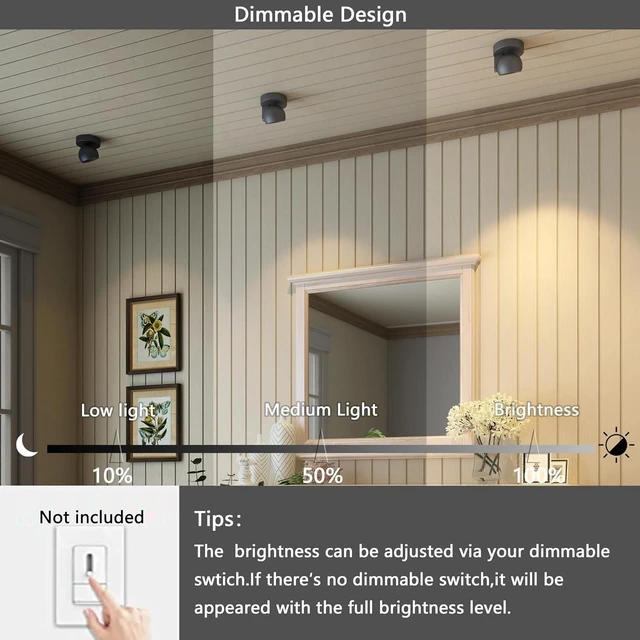 Alt view image 7 of 7 - LED Ceiling Light Dimmable Flush Mount Adjustable Ceiling Light Fixture, Directional Spotlight for Pictures Living Room Bedroom Foyer - 3000K 11W 25° Flicker Free (Black)