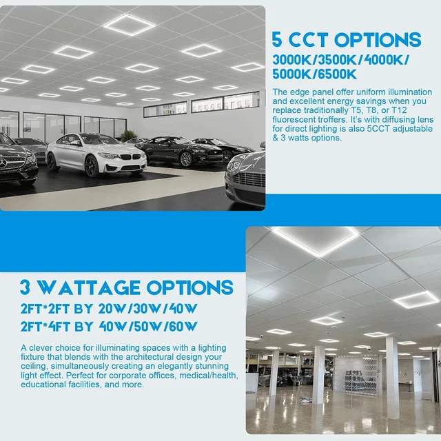 Alt view image 5 of 7 - 2x4 FT Edge-Lit Frame LED Panel Lights,5CCT Selectable 3000K-6500K, 2600/3900/5200LM,20W/30W/40W Switch Grid Drop Ceiling Lights,0-10V Dimmable,Damp Rated,100-277V,ETL Listed (4 Pack)