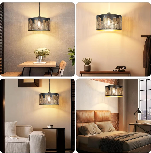 Alt view image 7 of 7 - Qingmiao Black Plug in Pendant Light, 3 Way Bulb, 14ft Cord, On/Off Switch