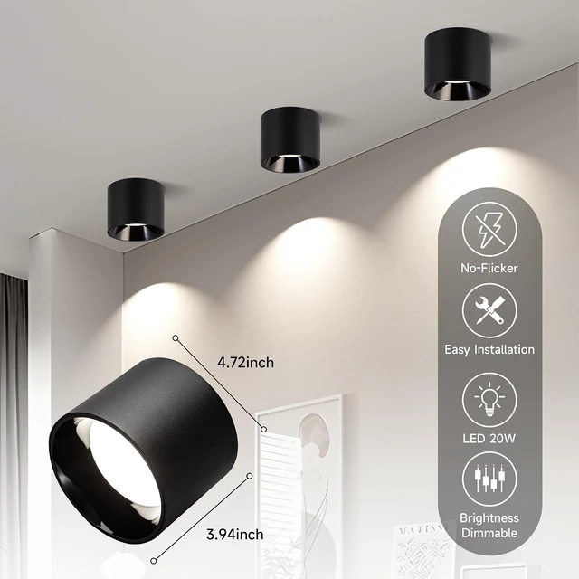 Alt view image 4 of 7 - Flush Mount Ceiling Light Fixture, 3 Pack LED Black Cylinder Lights